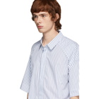 Juun.J White and Blue Poplin Striped Short Sleeve Shirt