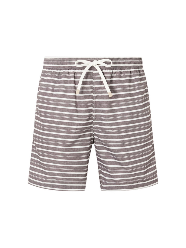 Photo: Eleventy - Straight-Leg Striped Swim Shorts - Brown