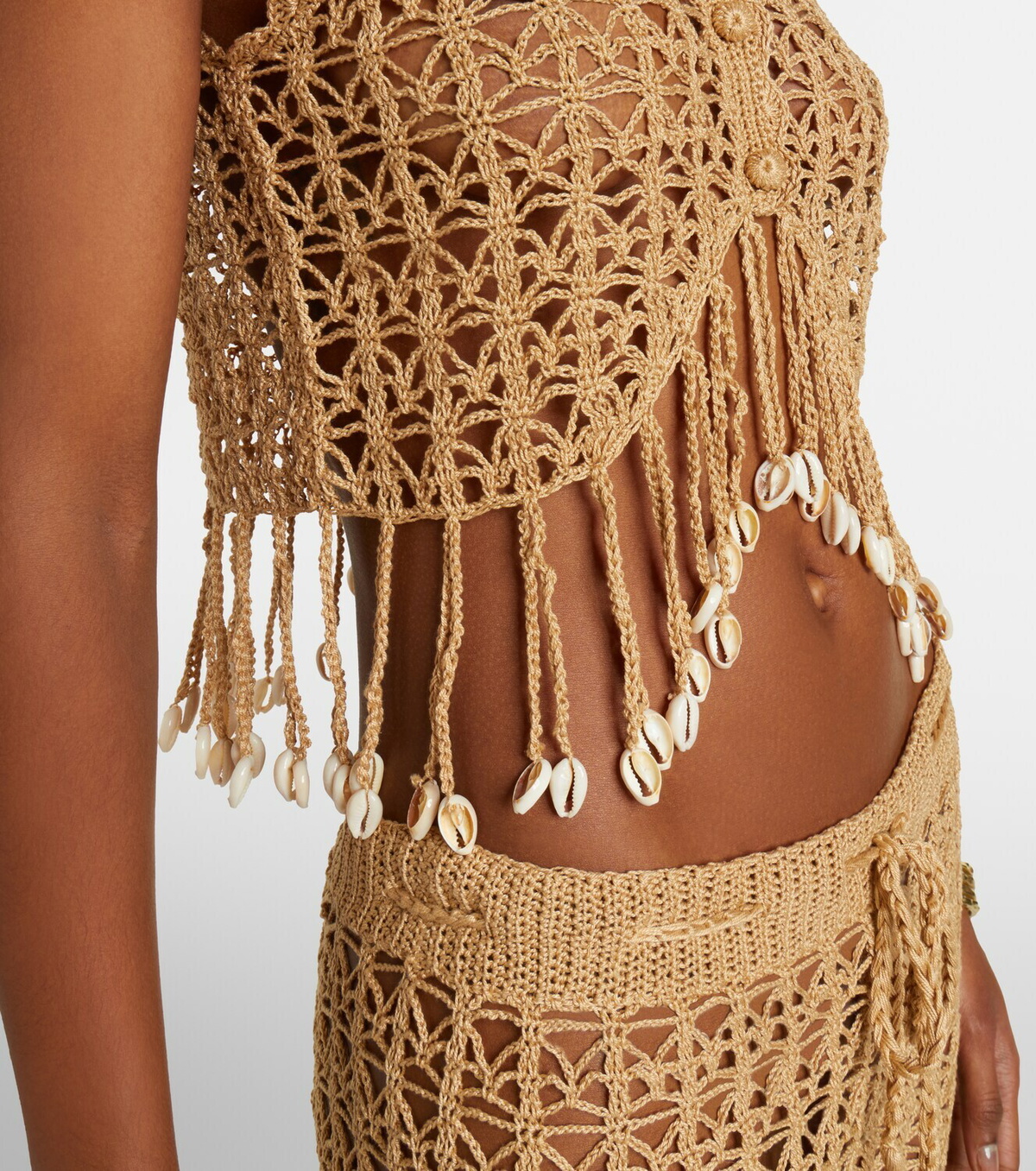 Anna Kosturova Crochet fringed cotton crop top