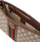 Gucci - Ophidia Leather and Webbing-Trimmed Logo-Jacquard Coated-Canvas Wash Bag - Brown