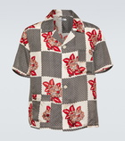 Bode - Checker Bloom floral silk bowling shirt