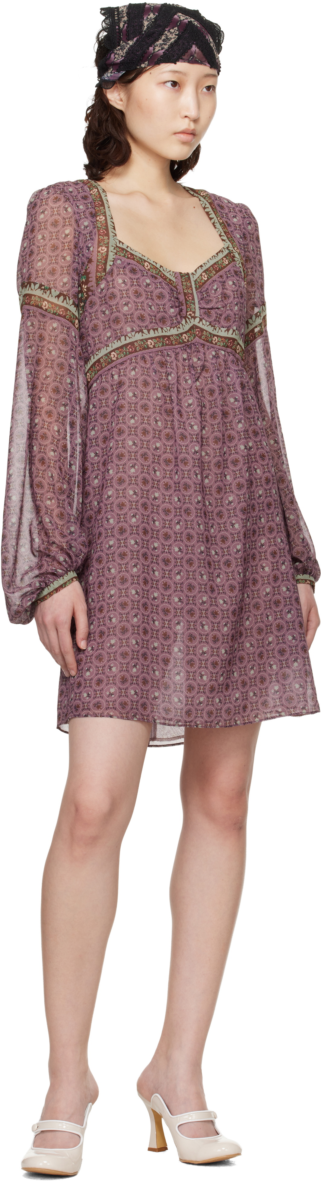 Anna Sui Purple Puff Sleeve Minidress