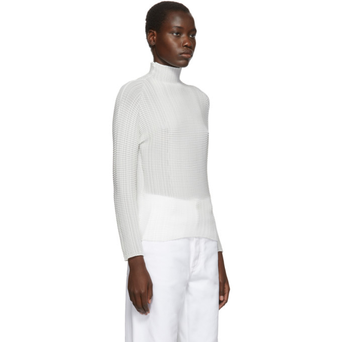 Issey Miyake White Wooly Pleats Turtleneck Issey Miyake Men