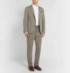 Brunello Cucinelli - Olive Herringbone Cotton and Linen-Blend Suit Trousers - Men - Neutral