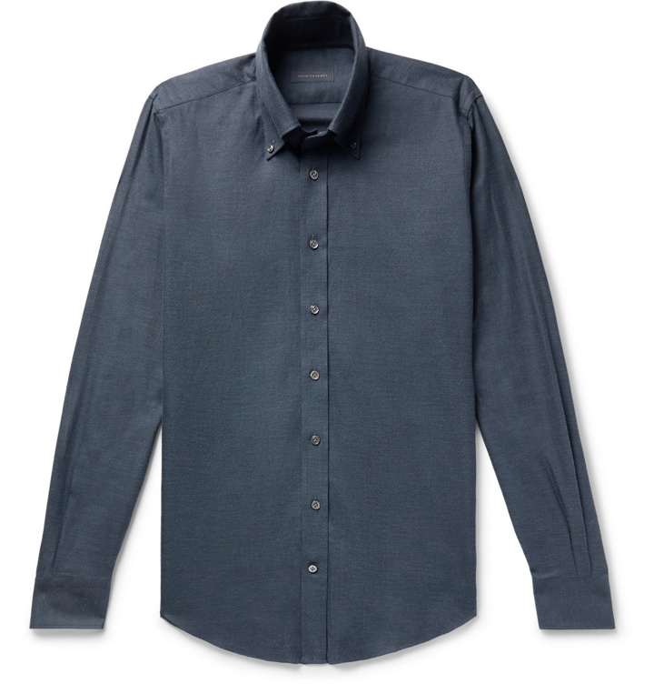 Photo: THOM SWEENEY - Slim-Fit Button-Down Collar Cotton-Flannel Shirt - Blue