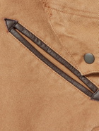 FrizmWORKS - Leather-Trimmed Distressed Cotton-Canvas Jacket - Brown