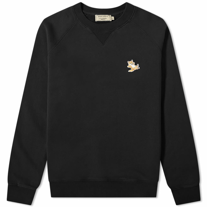 Photo: Maison Kitsuné Men's Chillax Fox Patch Classic Crew Sweat in Black