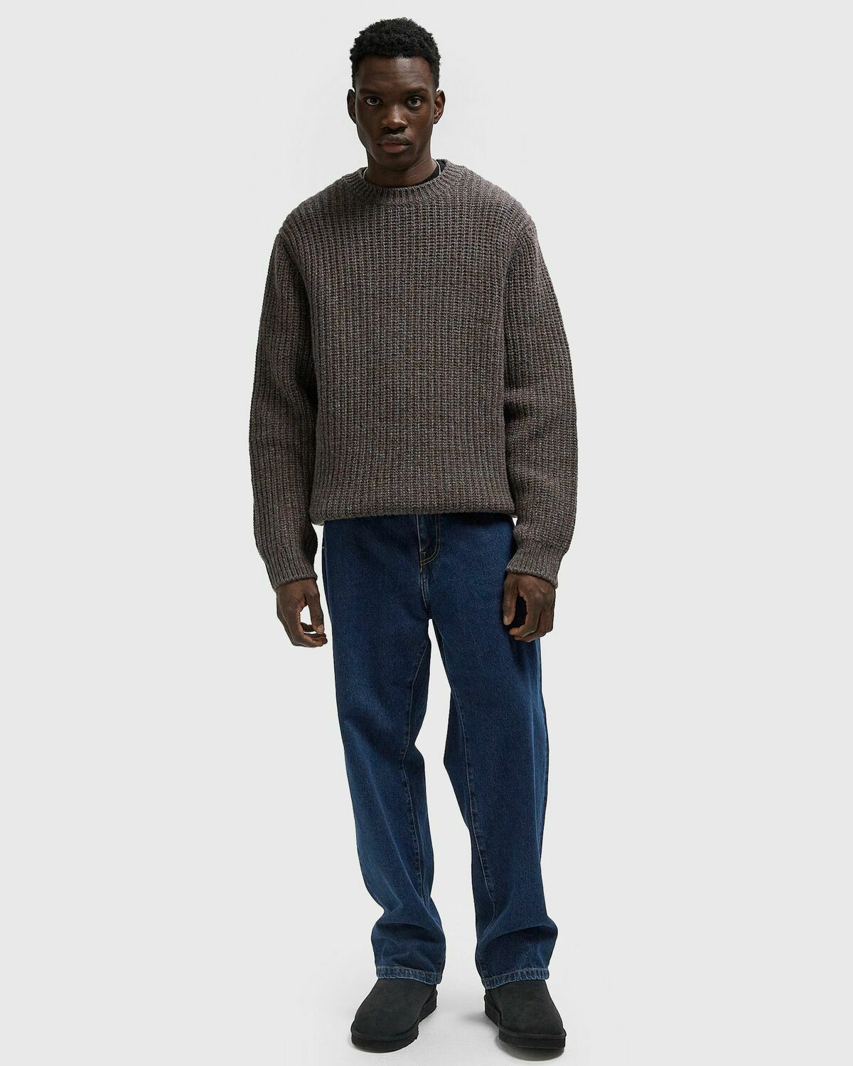 Nudie Jeans August Chunky Crew Neck Knit Brown Mens Pullover Nudie 