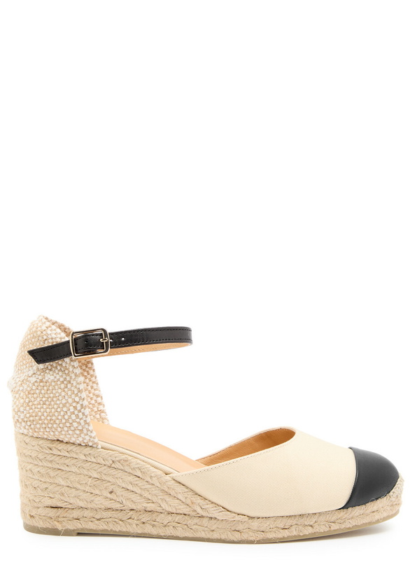Photo: Castañer Coraline Leather Wedge Espadrilles Black And White