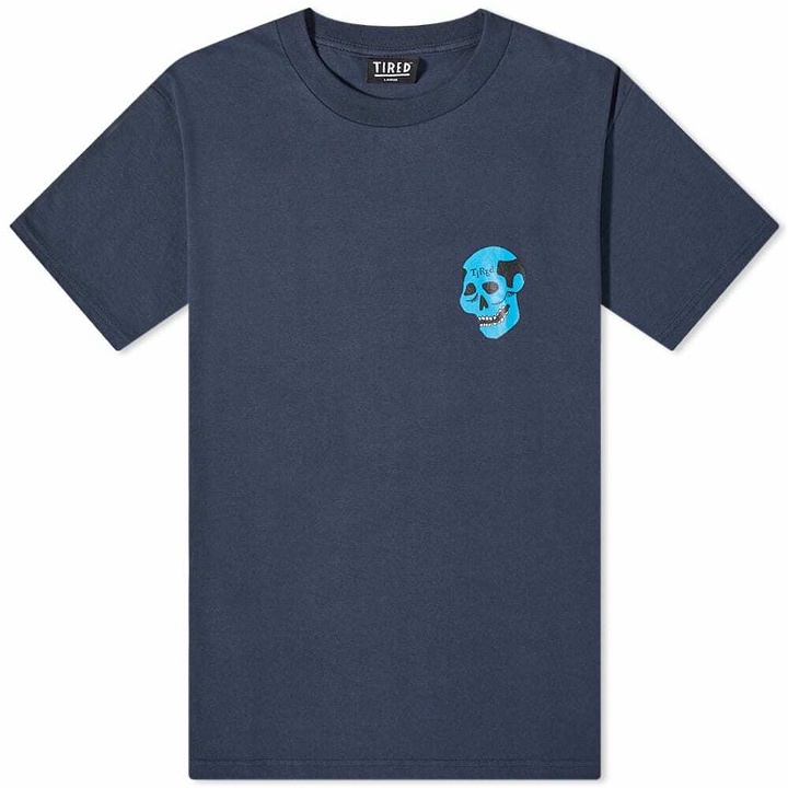 Photo: Tired Skateboards Men's Creepy Skull T-Shirt in Blue