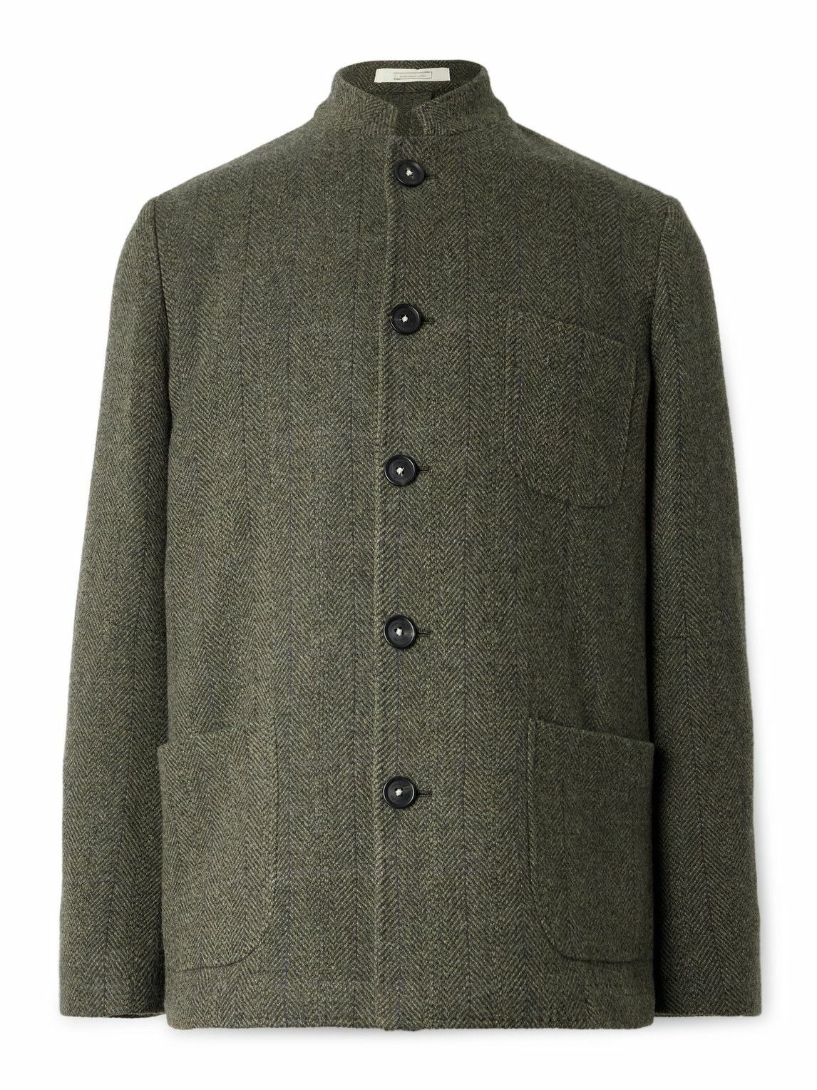 Massimo Alba - Gstaad Nehru-Collar Herringbone Woven Jacket