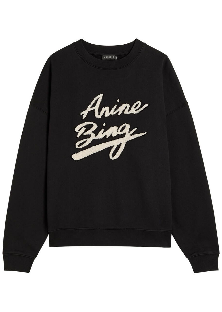 Anine Bing Miles Logo-appliquéd Cotton Sweatshirt Black