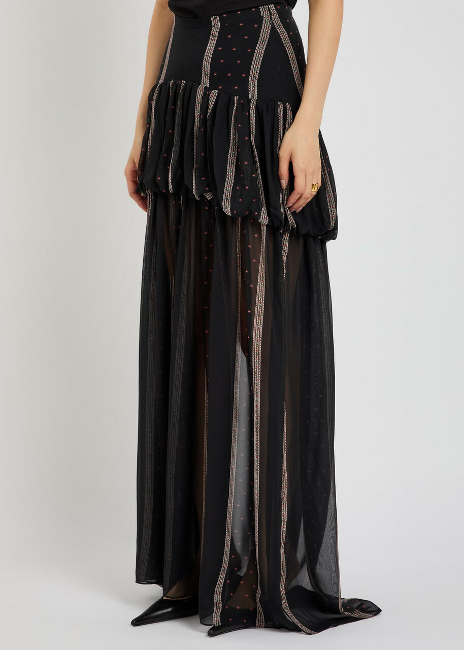 Liberowe Nina Printed Silk-chiffon Maxi Skirt Black
