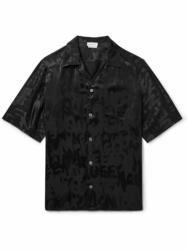 Photo: Alexander McQueen - Camp-Collar Logo-Jacquard Satin Shirt - Black