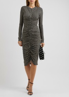 Norma Kamali Printed Ruched Stretch-jersey Midi Dress Black