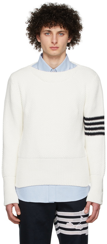 Photo: Thom Browne White 4-Bar Sweater