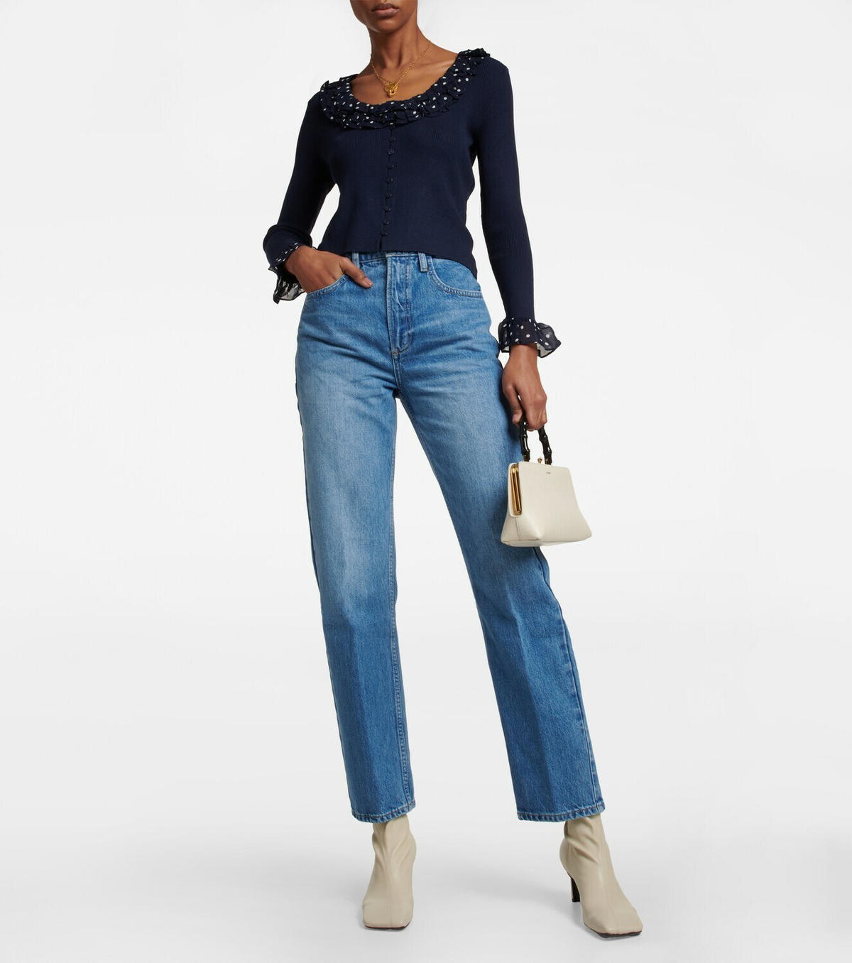Rixo Laurel ruffle-trimmed knit cardigan