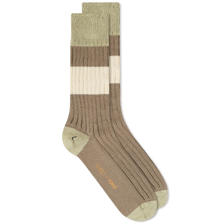 Photo: YMC Men's Striped Sports Socks in Brown/Green