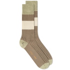 YMC Men's Striped Sports Socks in Brown/Green