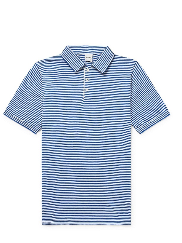 Photo: Aspesi - Striped Cotton-Blend Polo Shirt - Blue