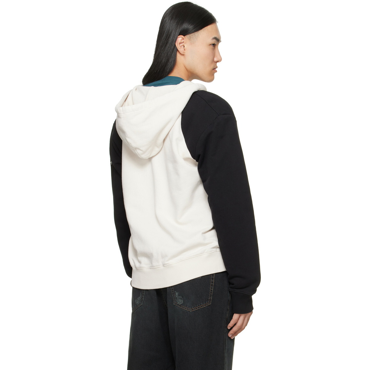 MM6 Maison Margiela Off-White & Black Paneled Zip-Up Hoodie