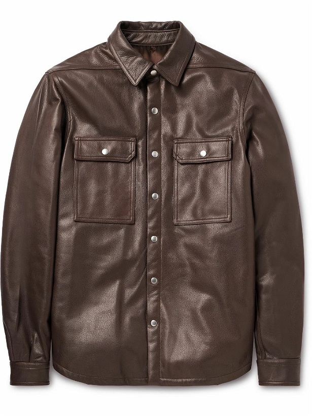 Photo: Rick Owens - Webbing-Trimmed Padded Full-Grain Leather Overshirt - Brown