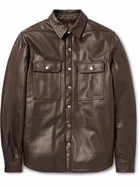 Rick Owens - Webbing-Trimmed Padded Full-Grain Leather Overshirt - Brown