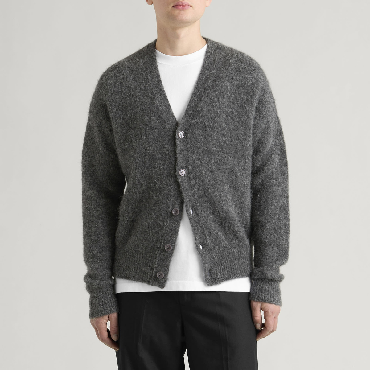 AMI Paris Men's Alpaca Cardigan With ADC in Carbon Grey