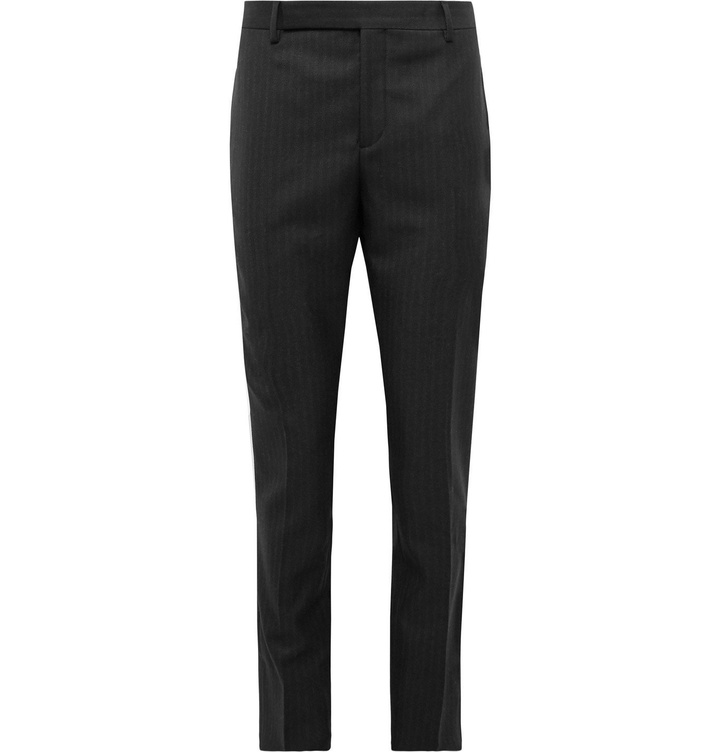 Photo: SAINT LAURENT - Slim-Fit Cropped Striped Wool-Twill Trousers - Black