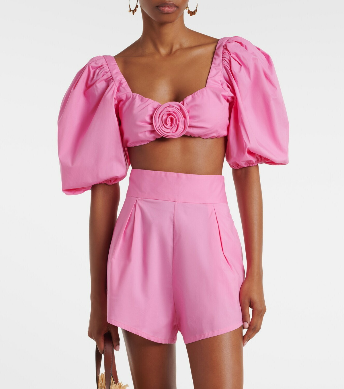 Adriana Degreas Floral-appliqué cotton-blend crop top