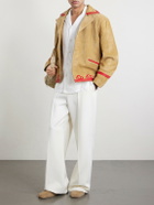 BODE - Trefoil Leather-Trimmed Suede Jacket - Brown