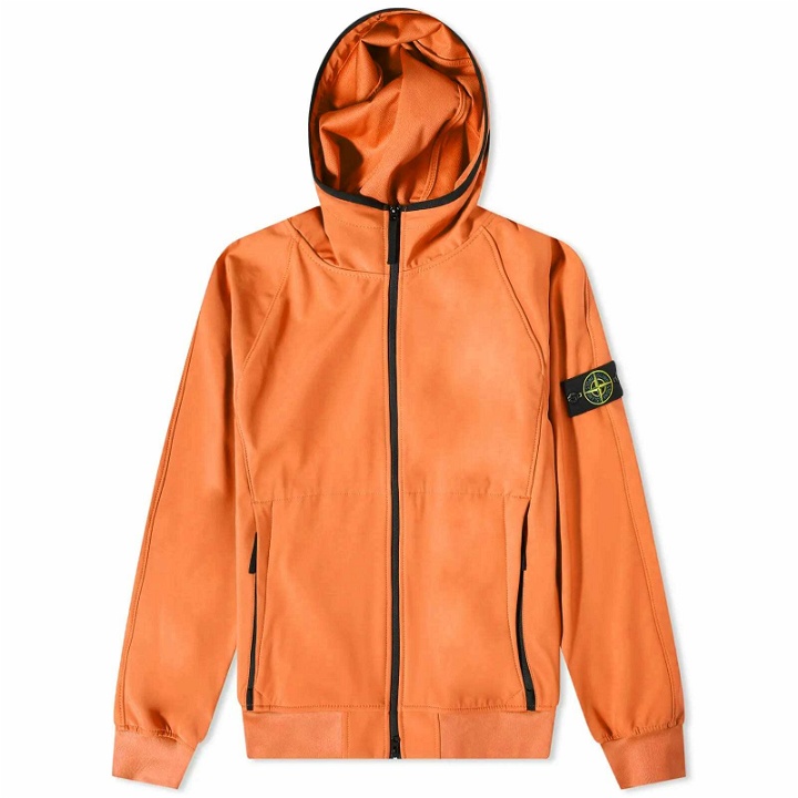 Photo: Stone Island Men's Light Soft Shell-R Hooded Jacket in Sienna