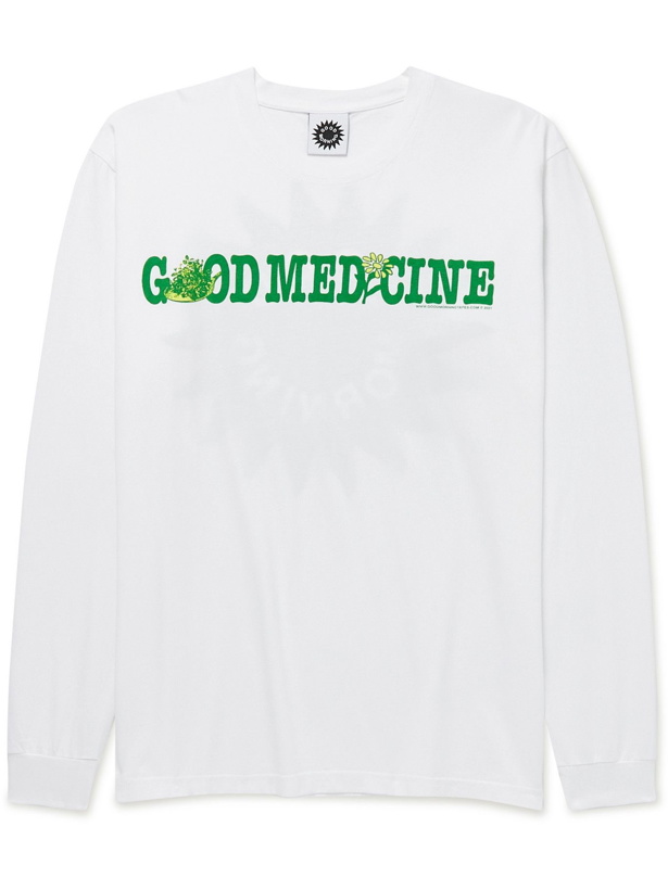 Photo: GOOD MORNING TAPES - Good Medicine Printed Organic Cotton-Jersey T-Shirt - White