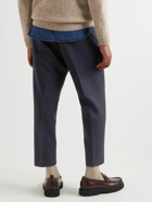 NN07 - Bill 1684 Tapered Cropped Pleated Woven Trousers - Blue
