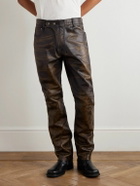 424 - Straight-Leg Leopard-Print Leather Trousers - Black