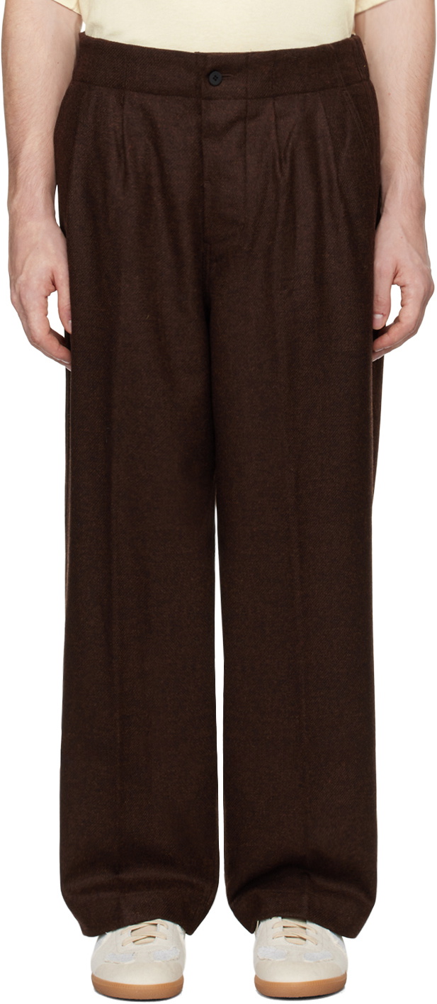 DOCUMENT Brown English Wool Tucked Trousers