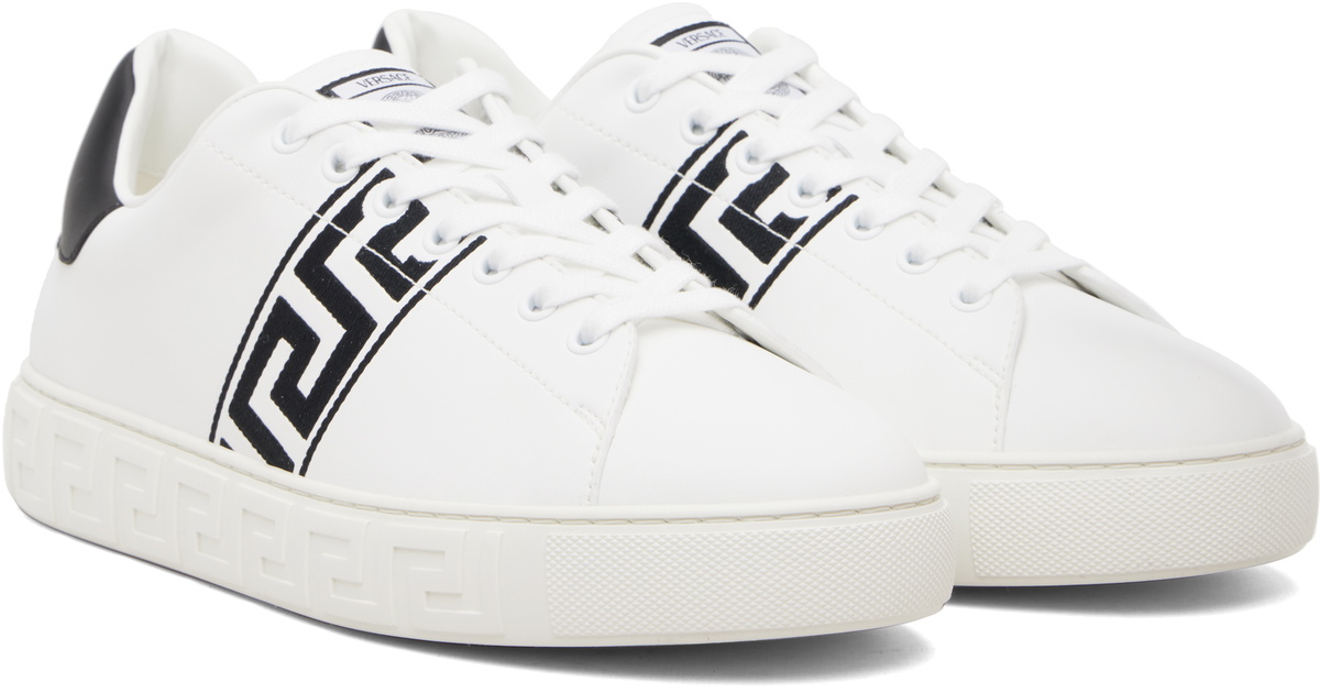 Versace White Greca Embroidered Nylon Faux-Leather Sneakers