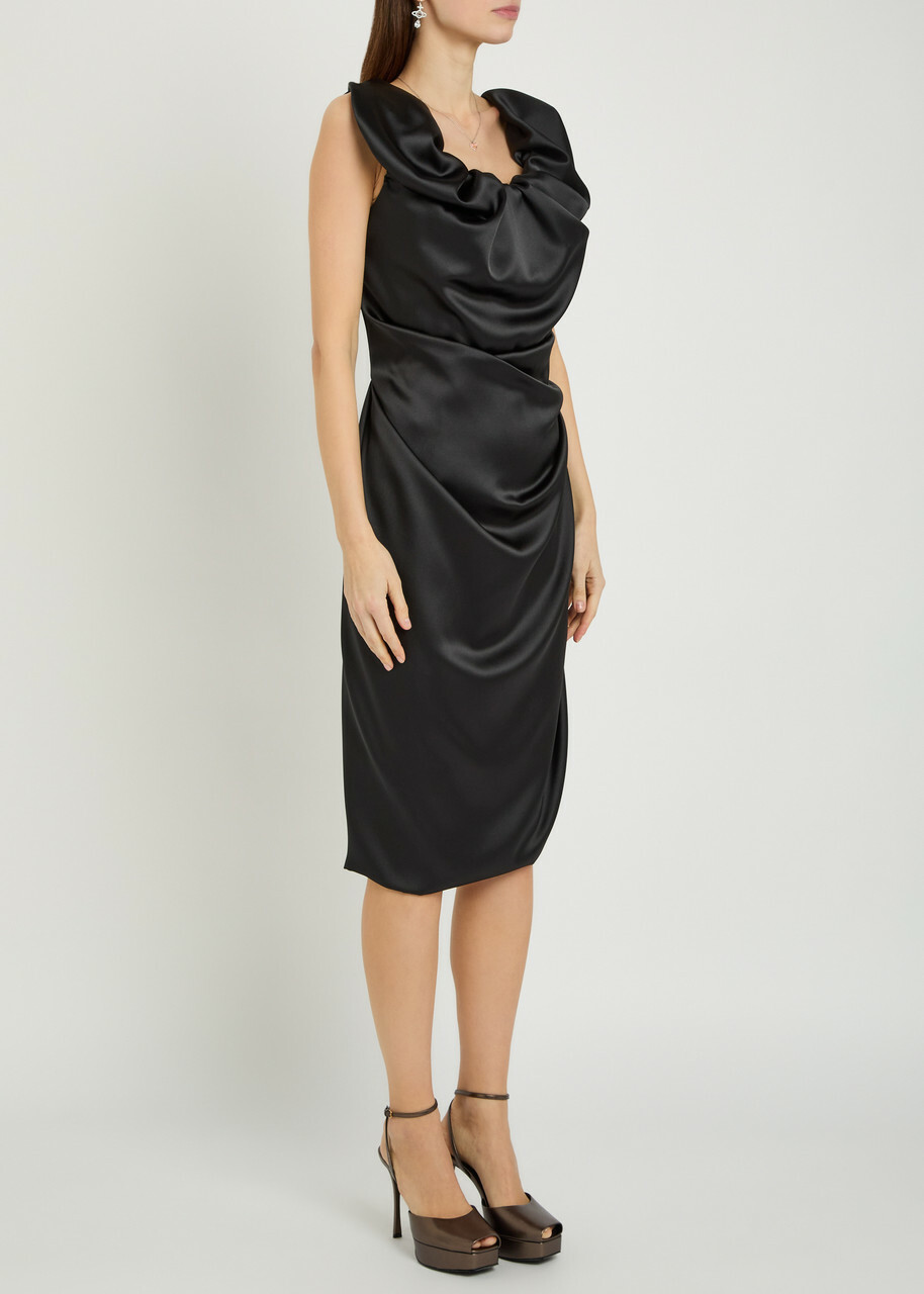Vivienne Westwood Ginnie Amber Draped Satin Midi Dress Black