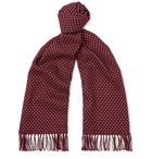 TOM FORD - Fringed Polka-Dot Wool, Silk and Cashmere-Blend Scarf - Burgundy