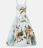 Oscar de la Renta Printed cotton-blend poplin midi dress