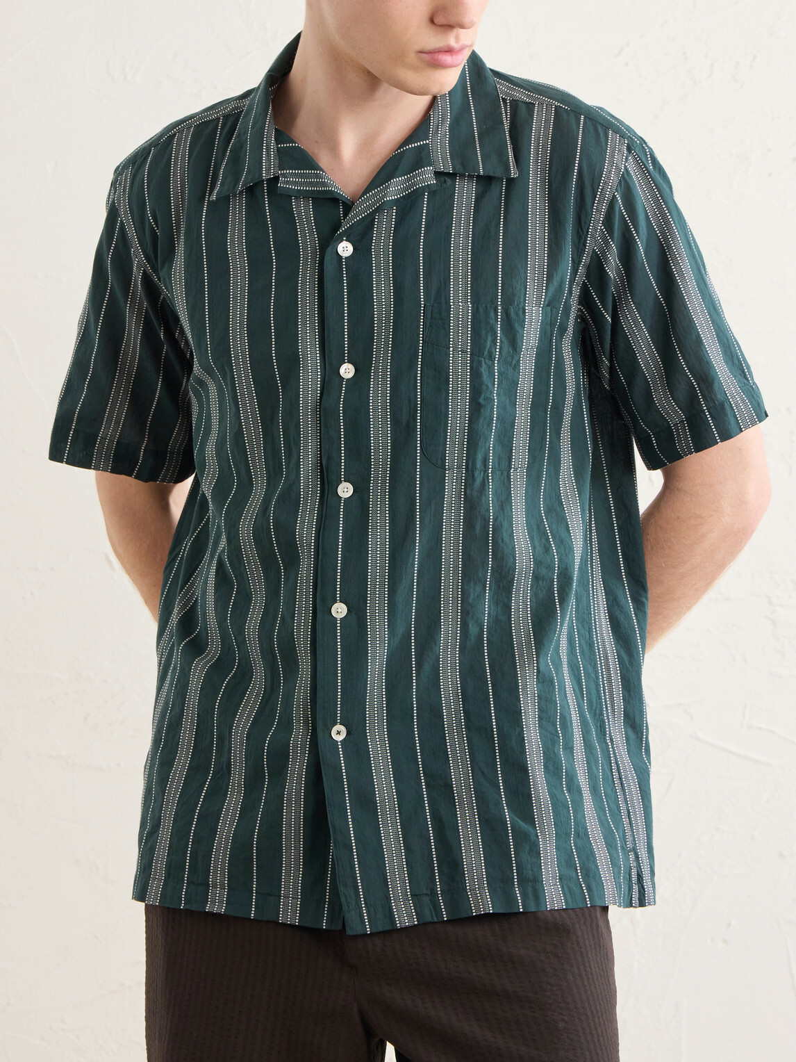 Hartford - New Palmito MC Camp-Collar Striped Cotton Shirt - Green