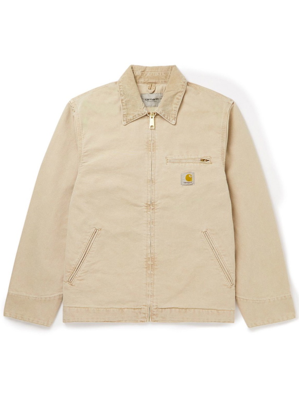Photo: Carhartt WIP - Corduroy-Trimmed Logo-Appliquéd Organic Cotton-Canvas Blouson Jacket - Neutrals