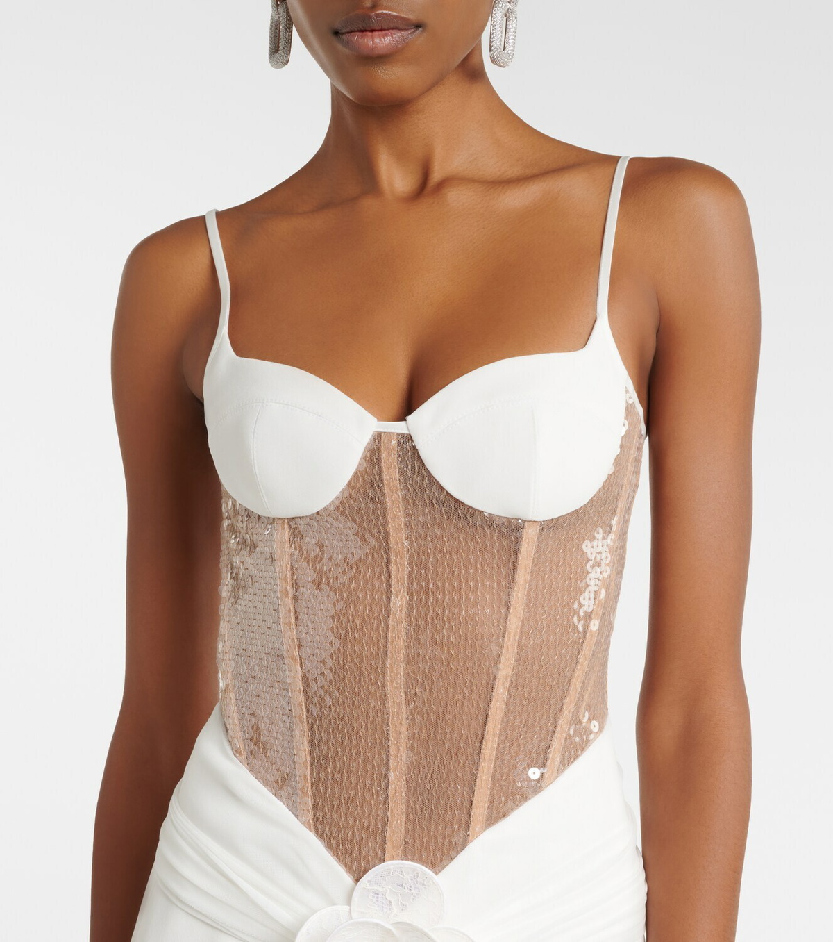 David Koma Floral-appliqué sequined bustier gown
