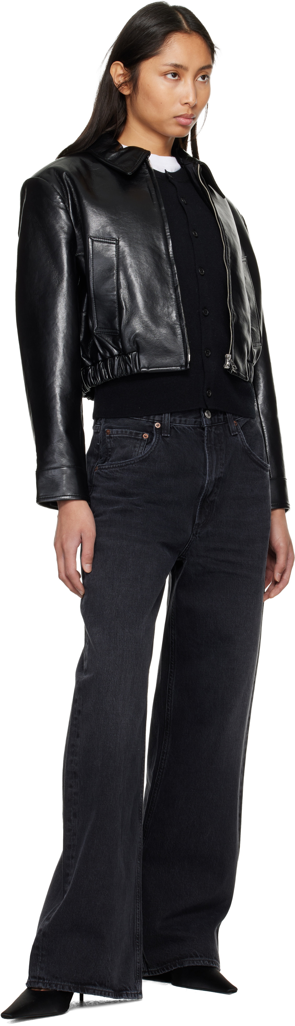 AGOLDE Black Nahla Cropped Recycled Leather Jacket