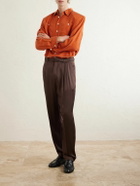SAINT LAURENT - Tapered Belted Silk-Satin Trousers - Brown