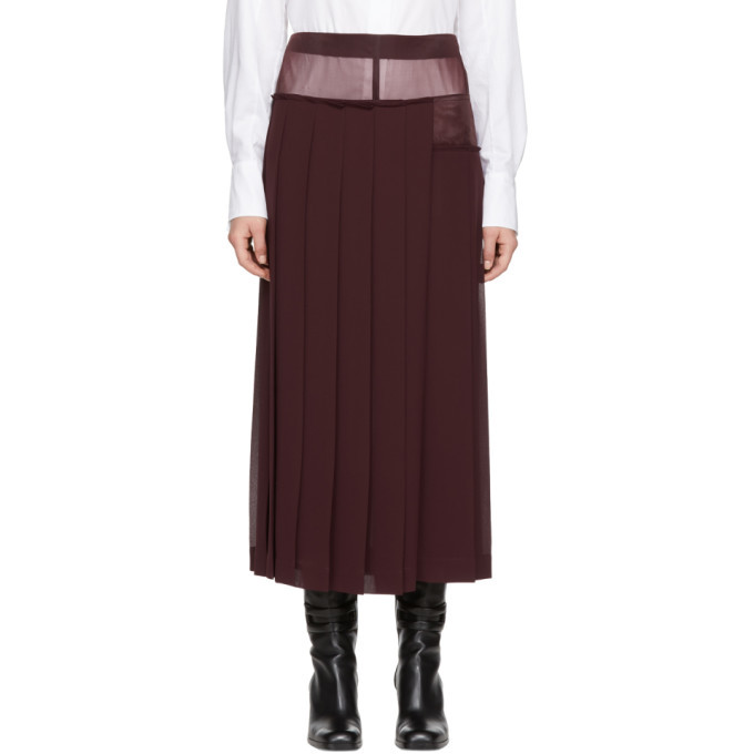 Victoria Beckham Burgundy Pleated Sheer Skirt Victoria Beckham