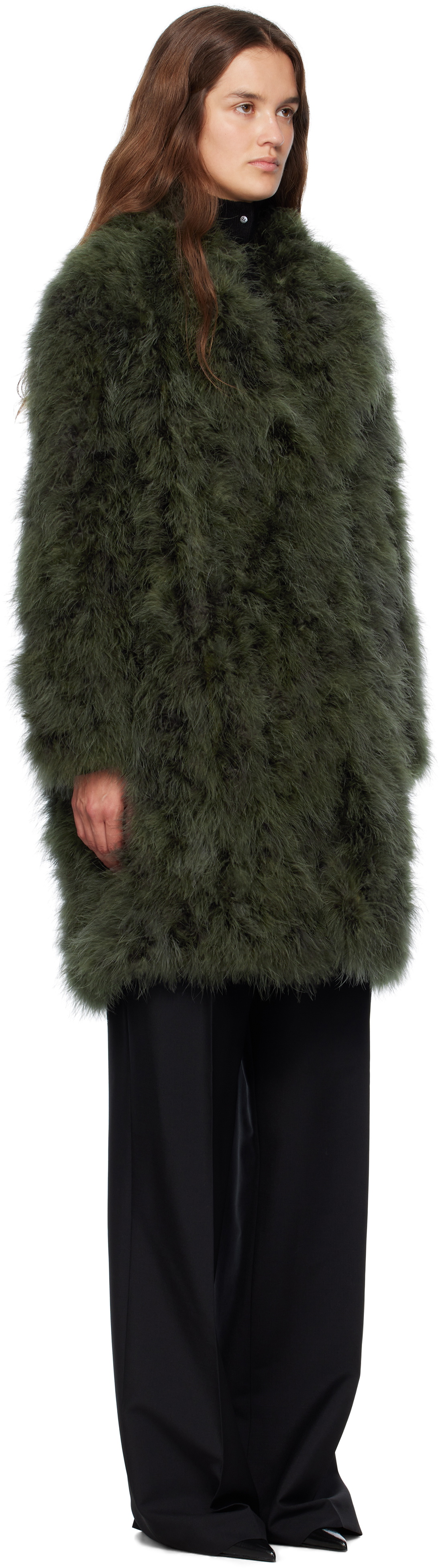 Yves Salomon Green Long Feather Coat