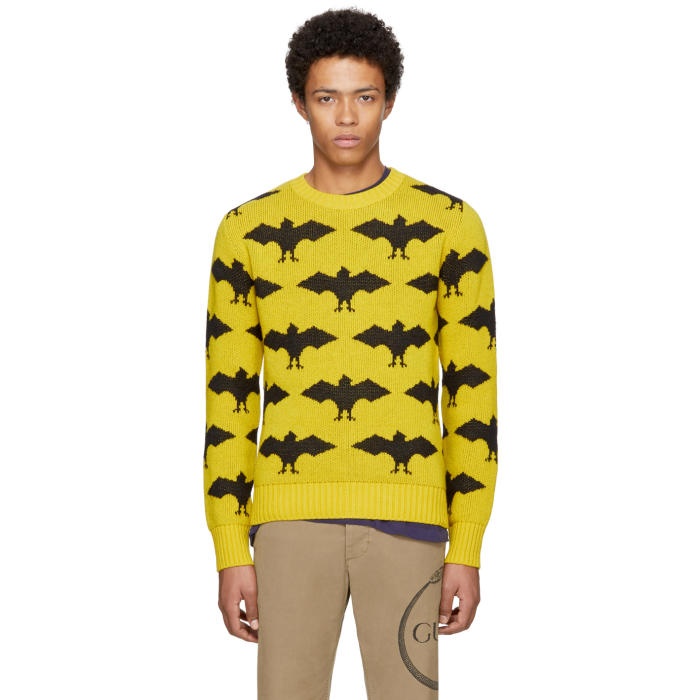 Photo: Gucci Yellow and Black Jacquard Bat Sweater