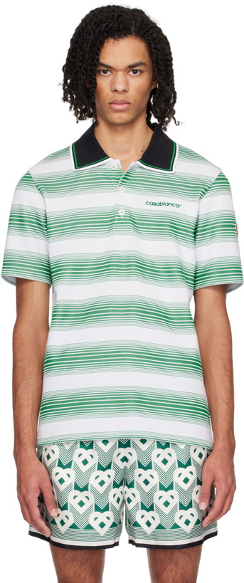 Photo: Casablanca White Gradient Stripe Polo