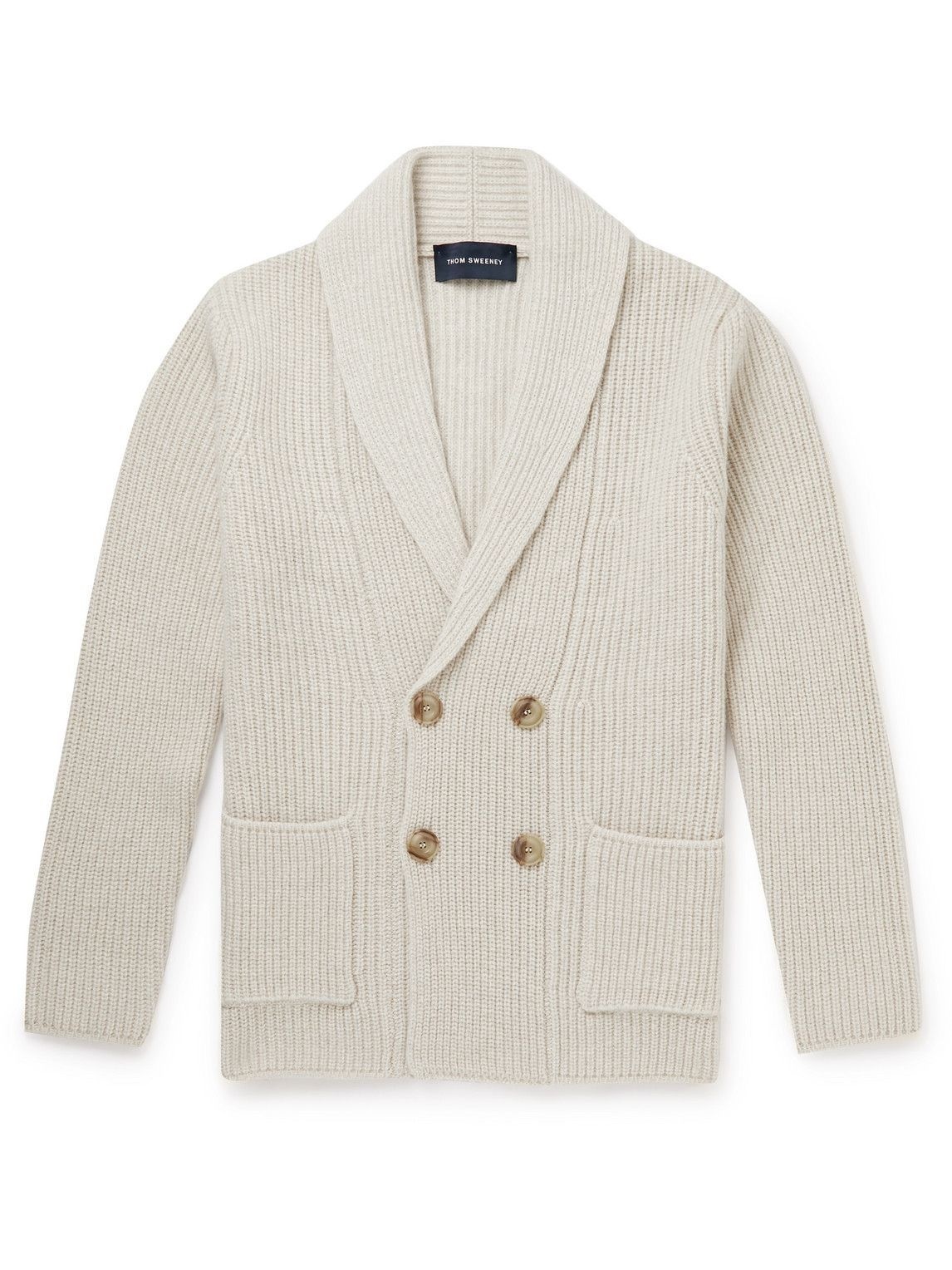 Photo: Thom Sweeney - Slim-Fit Shawl-Collar Double-Breasted Merino Wool and Cashmere-Blend Cardigan - Neutrals